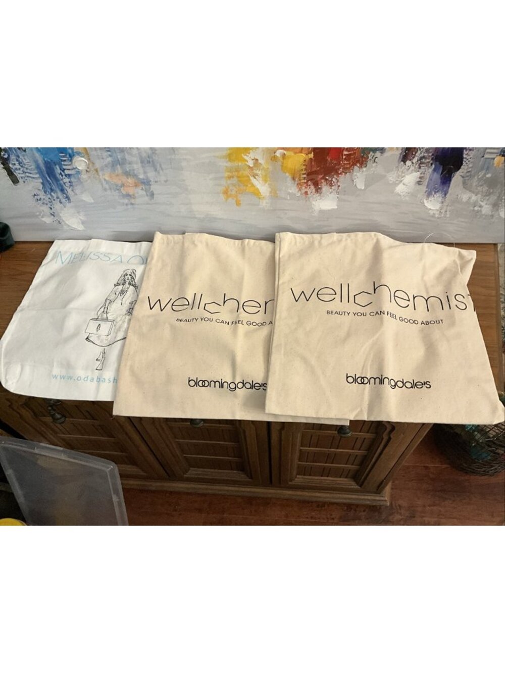 Bloomingdale's Wellchemist Natural Beige Canvas Tote Bag LOT 3 14X13